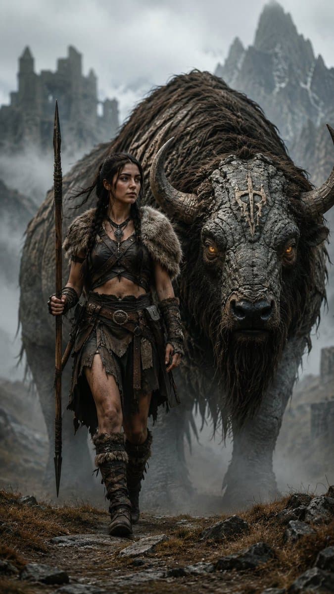 Fantasy Huntress and Ancient Beast preview image 2