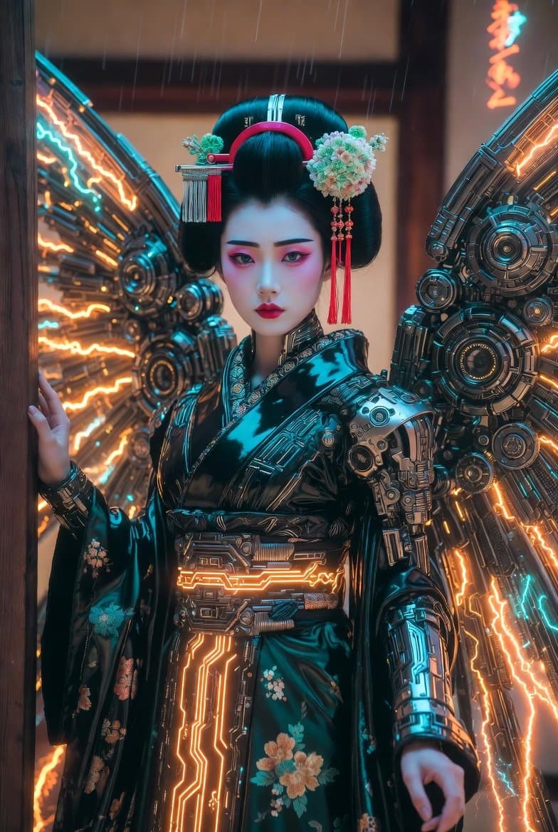 Cyberpunk Geisha Angel Portrait preview image 2