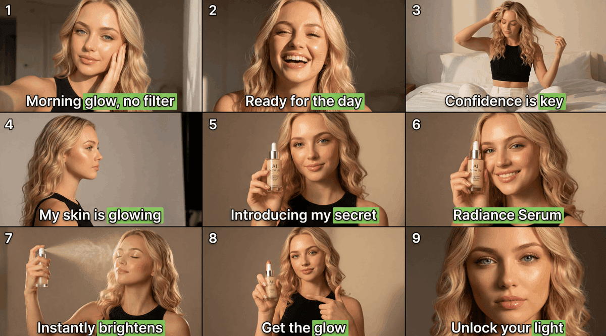 9-Panel Beauty Serum Storyboard preview image 1