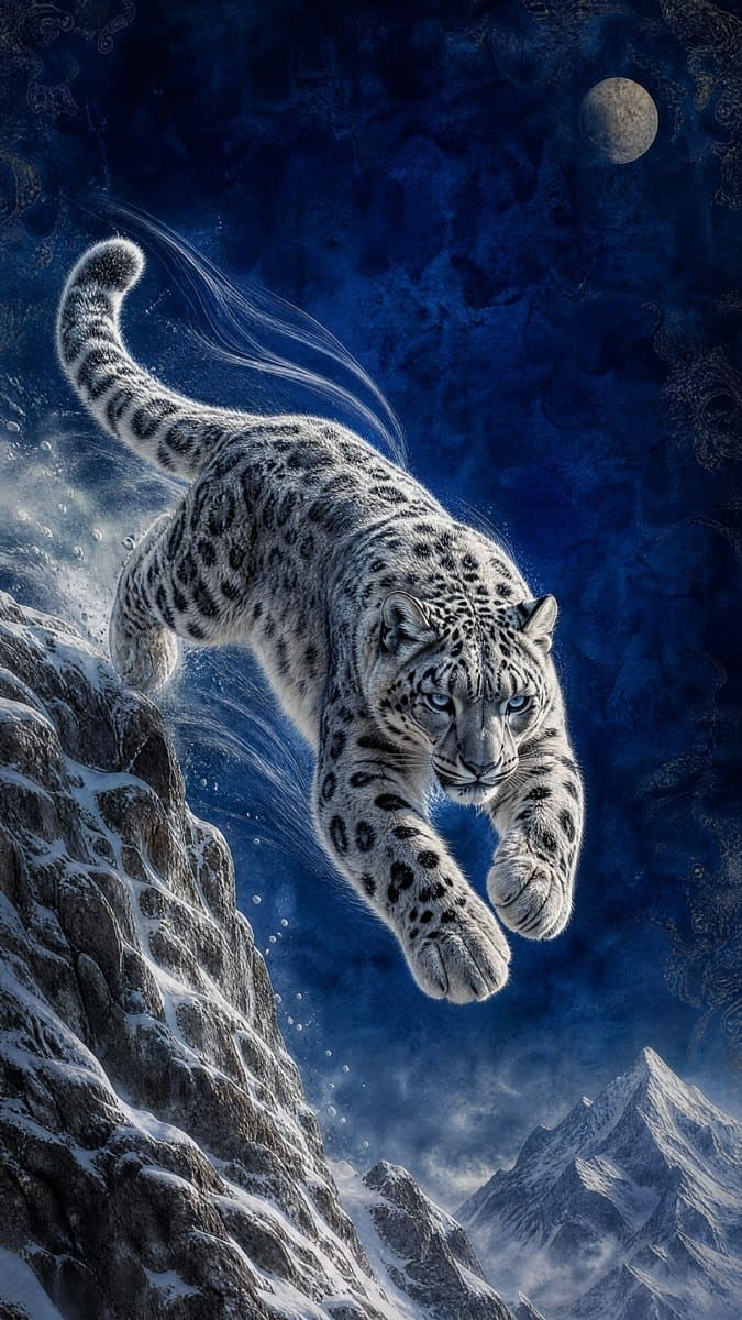 Moonlit Snow Leopard Leap preview image 1