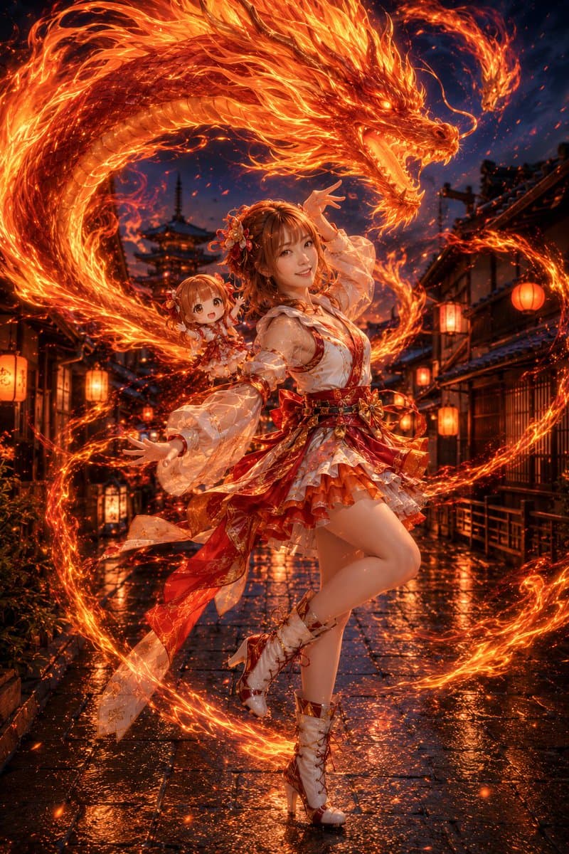 Fire Dragon Magic Girl in Old Kyoto preview image 1