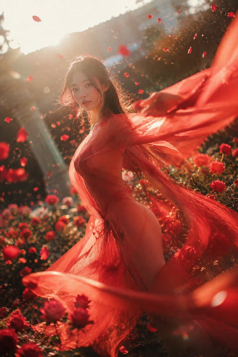 Crimson Rose Garden Fashion Portrait preview image 1