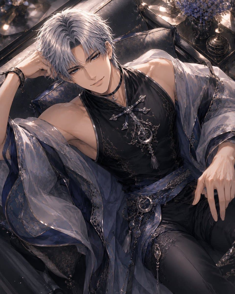 Silver-Haired Gothic Fantasy Reclining Man preview image 1