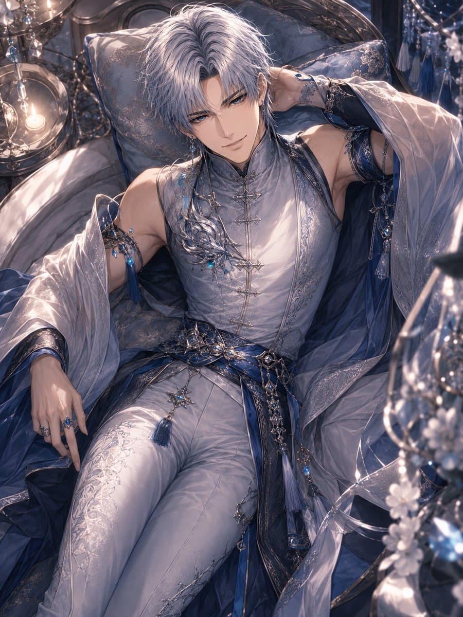 Silver-Haired Gothic Fantasy Reclining Man preview image 2