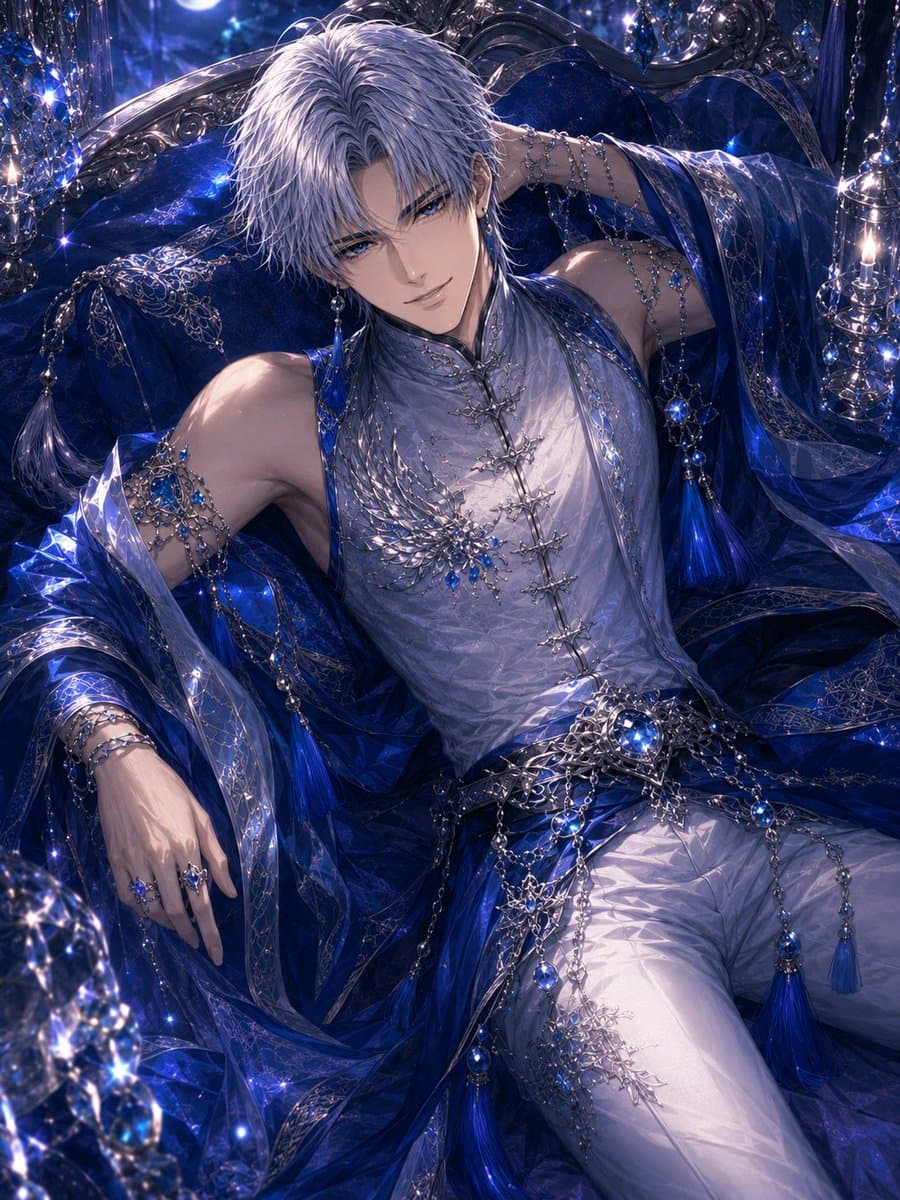Silver-Haired Gothic Fantasy Reclining Man preview image 3