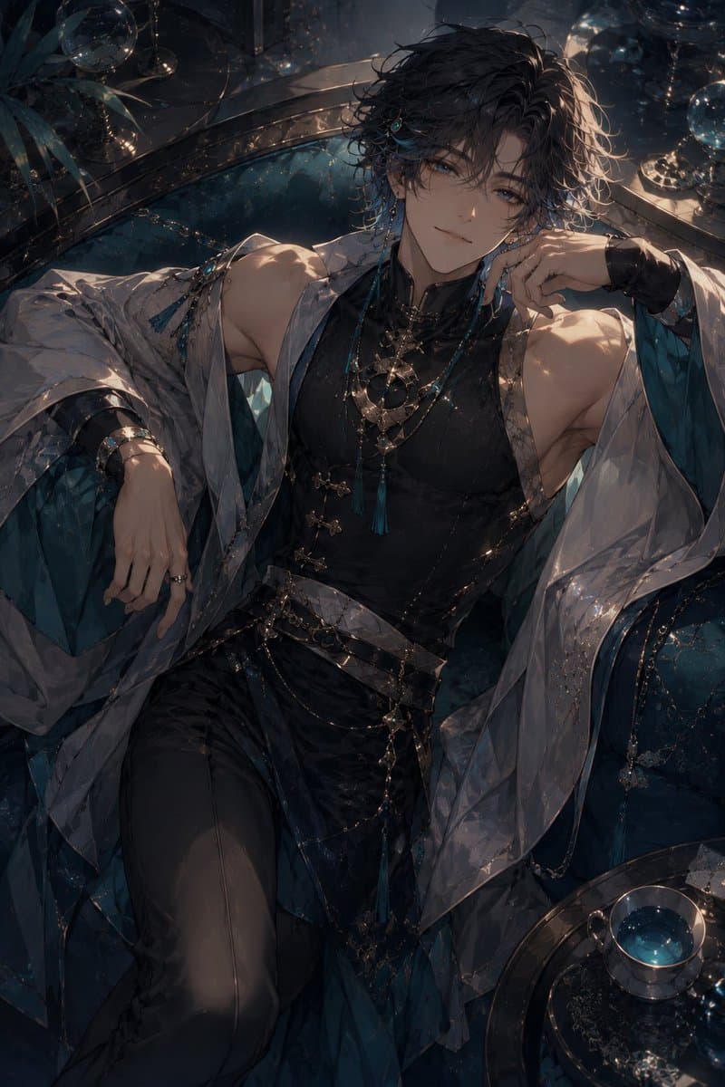 Silver-Haired Gothic Fantasy Reclining Man preview image 4