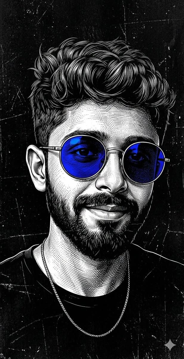Monochrome Scratchboard Selfie Portrait preview image 1