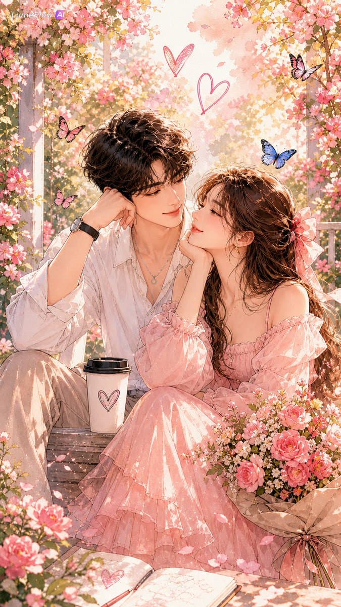 Watercolor Korean Couple Portrait preview image 1
