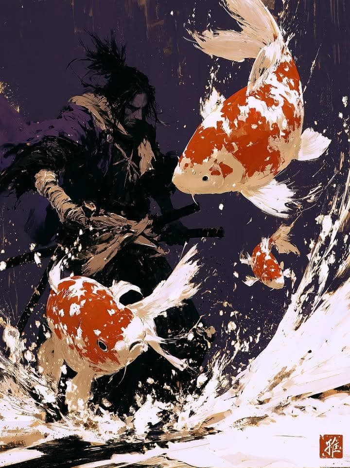 Samurai Ink Wash Painting preview image 1