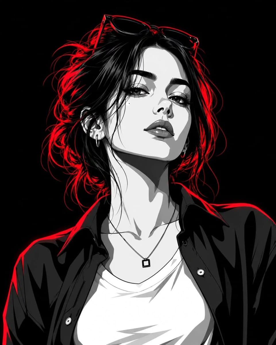 Monochrome Portrait with Neon Rim Light preview image 2