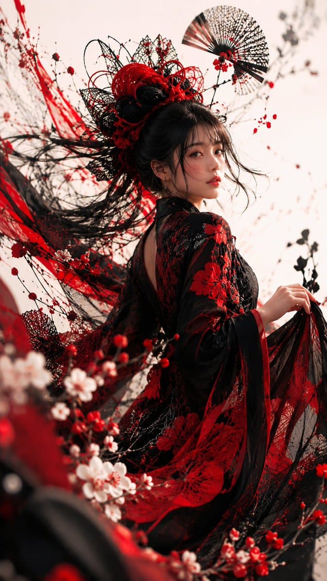 Gothic Kimono Ink Fashion Portrait preview image 4