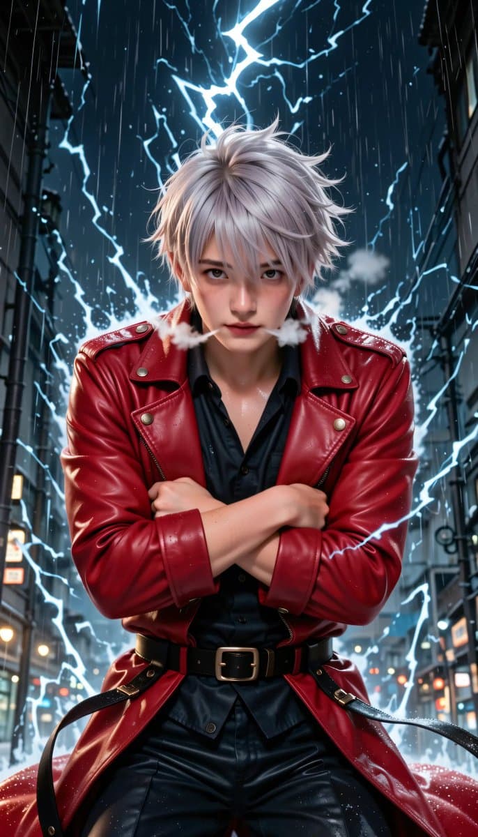Rainy Anime Swordsman in Red Coat preview image 2