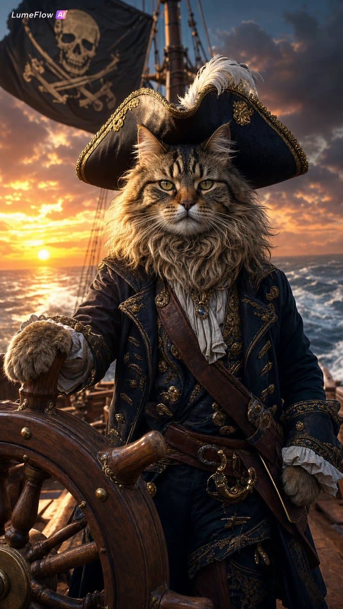 Fluffy Pirate Cat Captain Portrait preview image 1