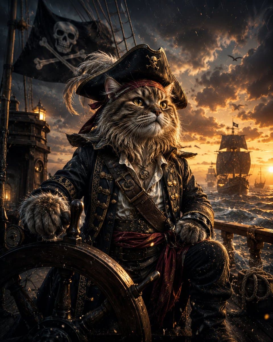 Fluffy Pirate Cat Captain Portrait preview image 2
