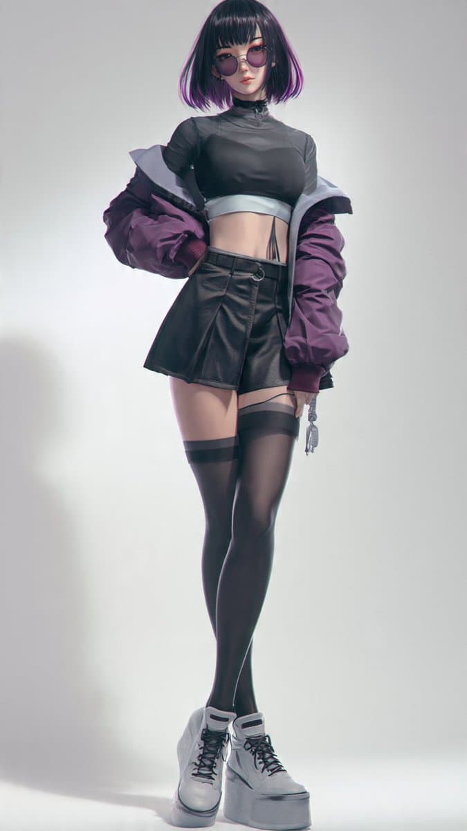Anime Cyber Streetwear Full-Body Portrait preview image 1