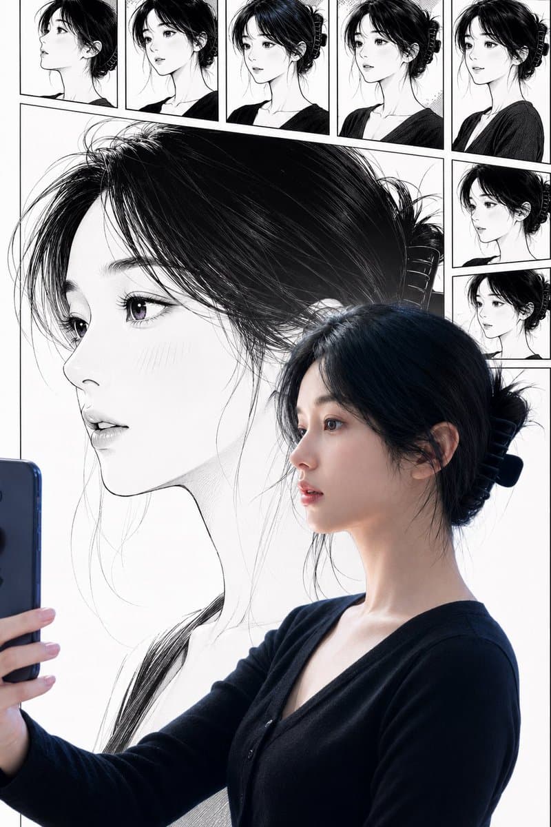 Real Woman with Manga Counterpart Selfie preview image 1