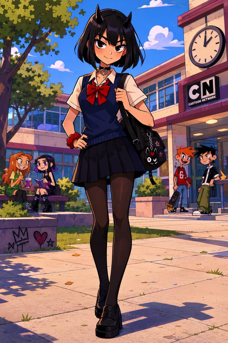 Demon Schoolgirl Anime Character Scene preview image 1