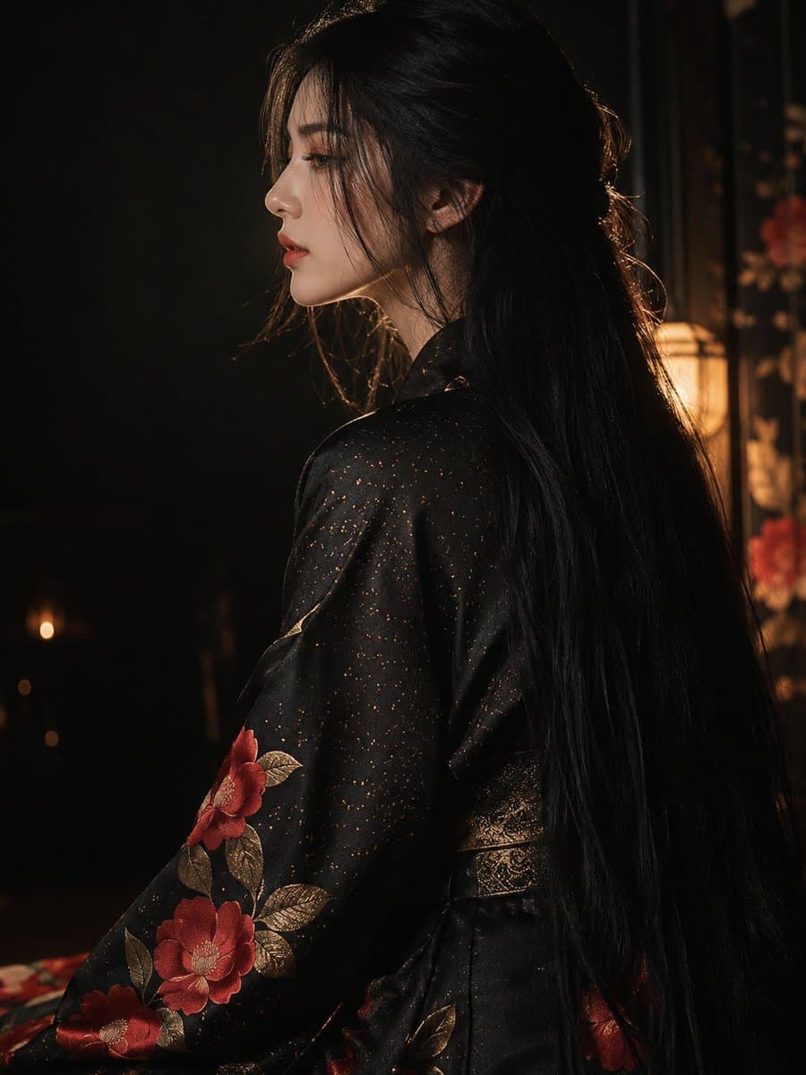 Dark Kimono Portrait with Hidden Face preview image 1