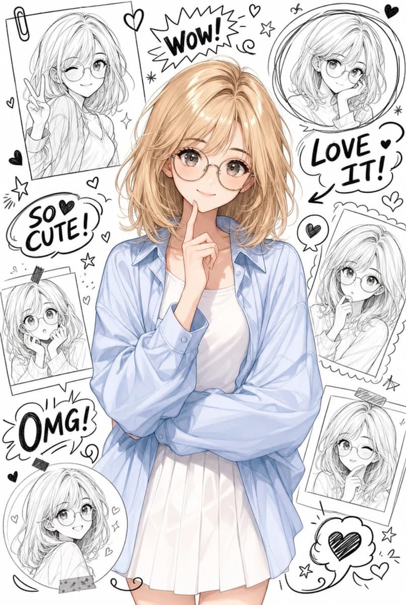 Anime Character with Doodle Collage preview image 1