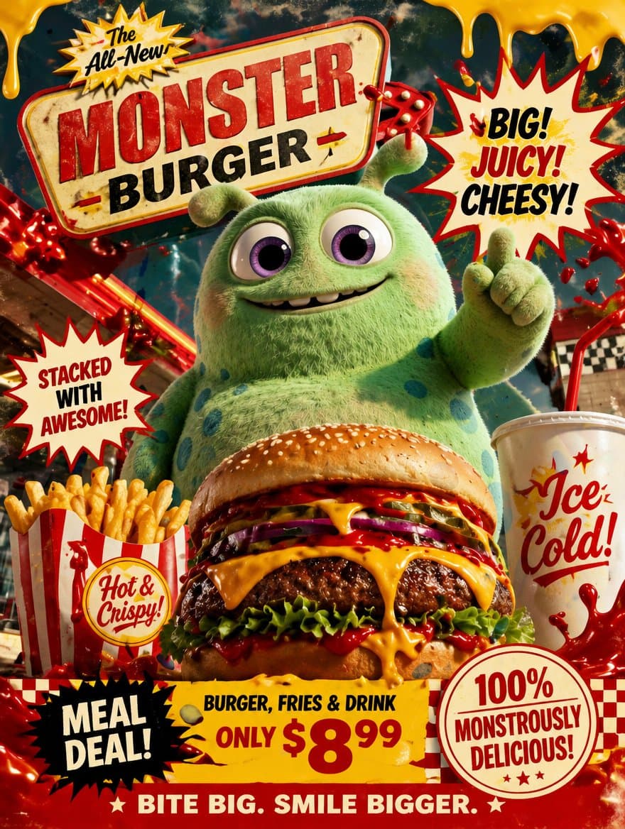 Retro Fast Food Poster Ad preview image 1