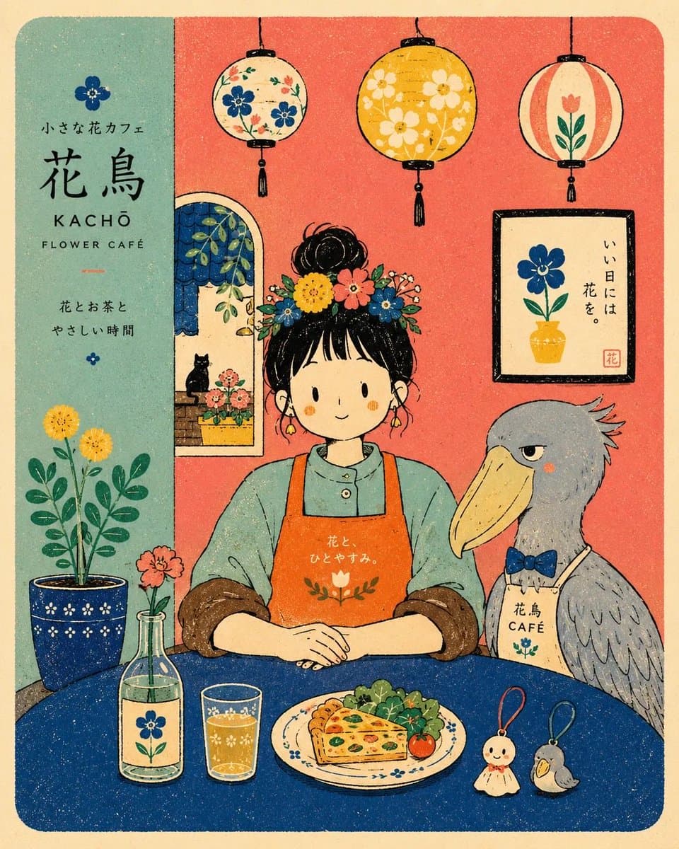 Risograph Style Cafe Illustration - 1 preview image 3