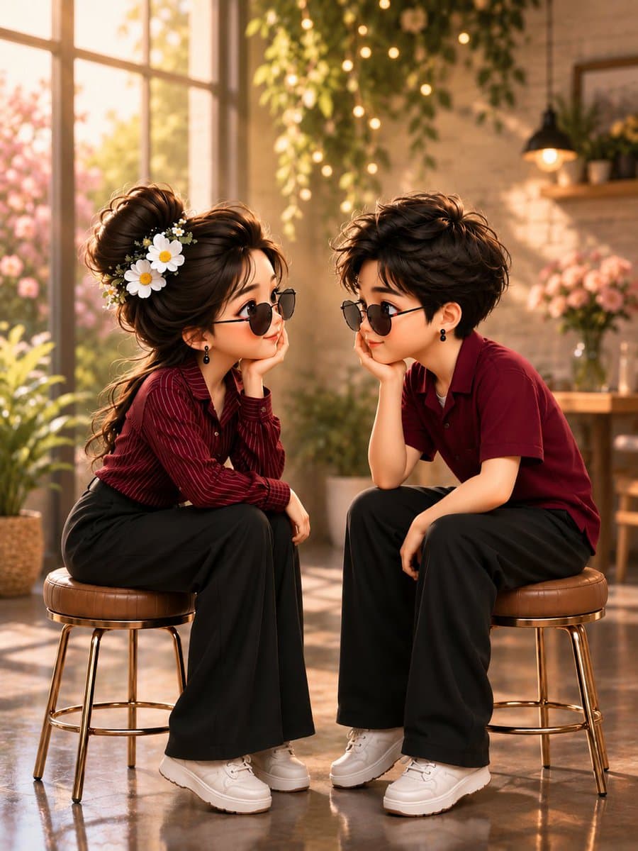 Chibi Couple on Garden Stools preview image 1