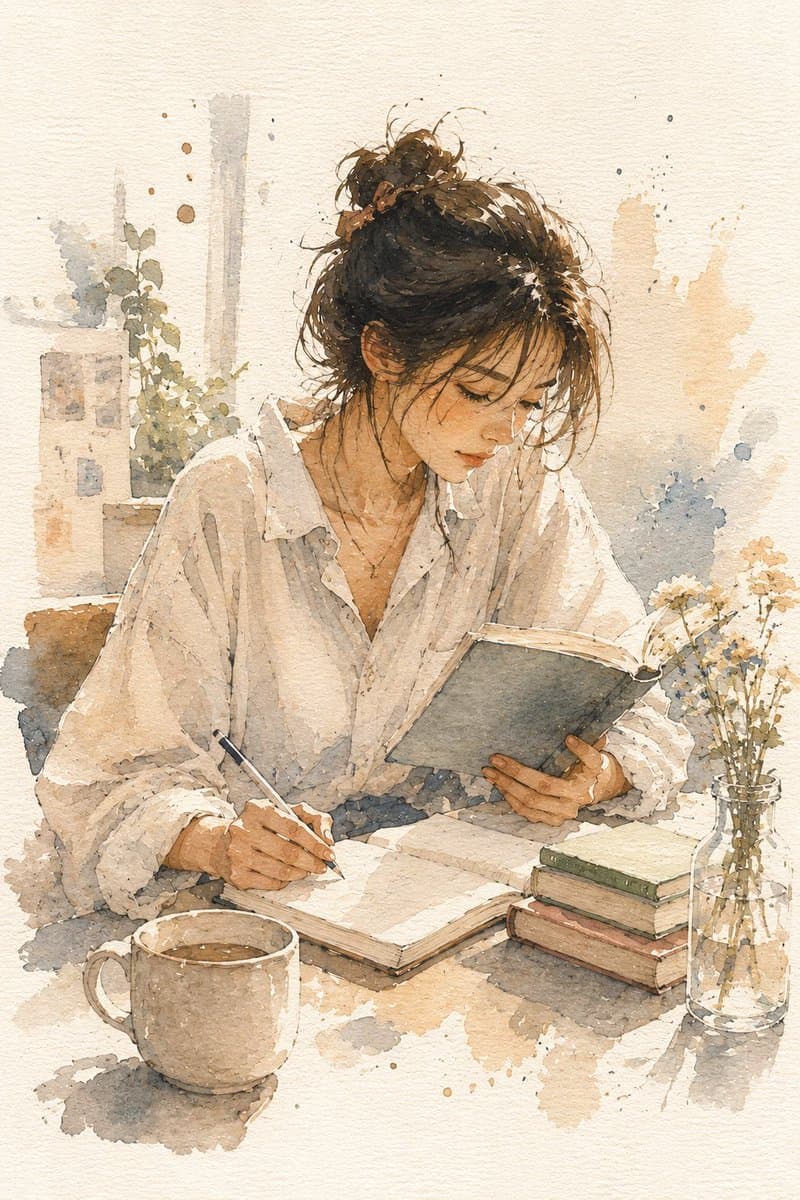 Minimalist Watercolor Reading Scene - 1 preview image 1
