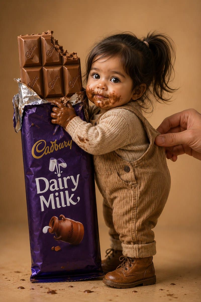 Tiny Toddler Hugging Giant Chocolate Bar - 1 preview image 2