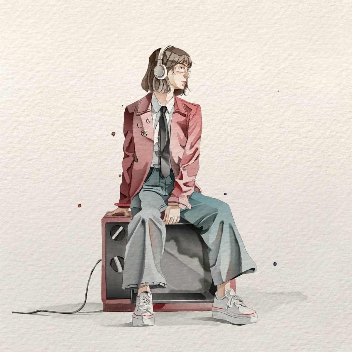 Watercolor Illustration of Woman with Telescope - 1 preview image 2