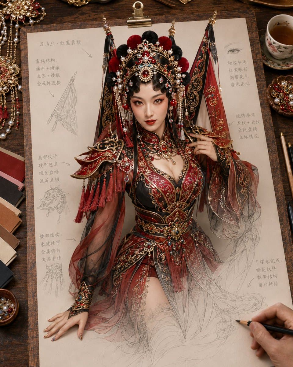 Traditional Chinese Opera Setup Sketch - 1 preview image 2