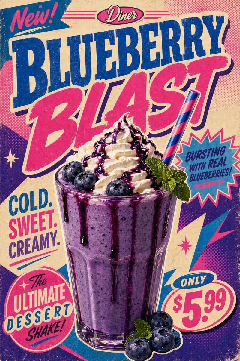 Retro Pop Art Blueberry Shake Poster - 1 preview image 2