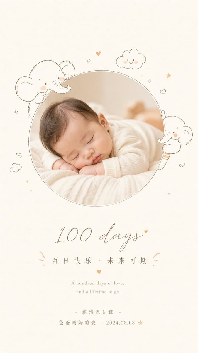 Soft Newborn 100 Days Card preview image 1