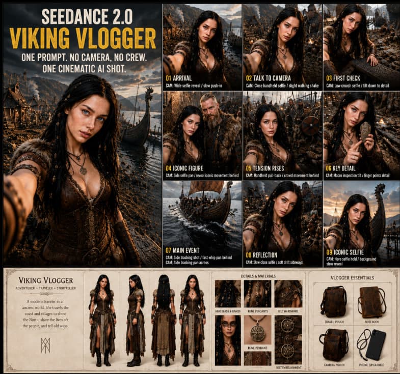 Seedance Viking Vlogger Storyboard Poster preview image 1