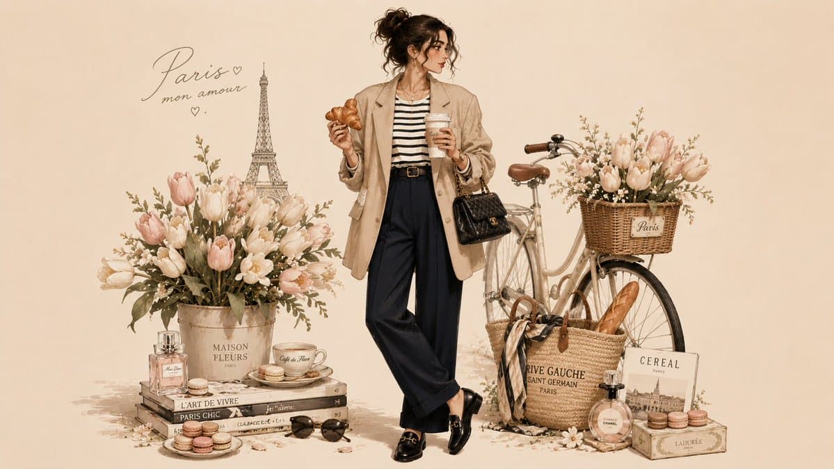 Parisian Fashion Lifestyle Illustration preview image 1