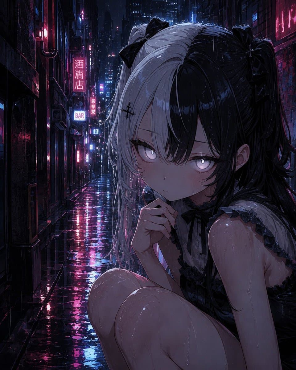 Rainy Gothic Alley Anime Girl preview image 1