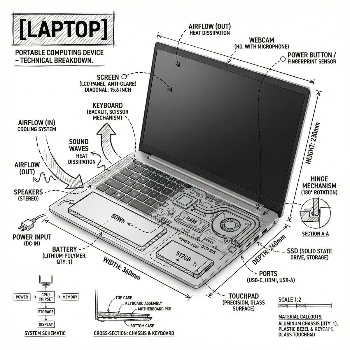 Technical Laptop Infographic Illustration preview image 1