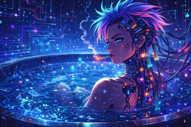Cyberpunk Anime Character in Neon Tub preview image 1