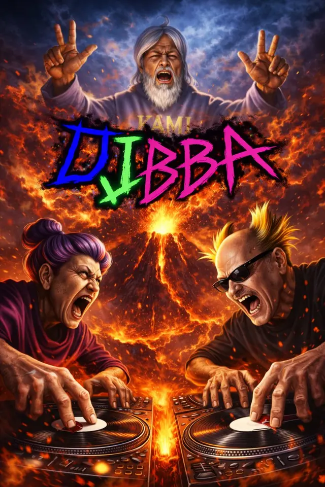 Intense Elderly DJ Volcano Poster preview image 1