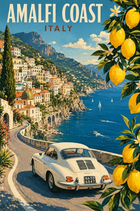 Vintage Amalfi Coast Travel Poster preview image 1