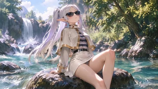 Anime Elf Girl Relaxing in a Forest River preview image 1