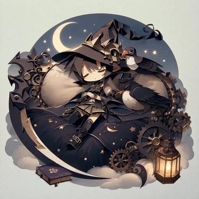 Steampunk Chibi Witch Sticker Illustration preview image 1