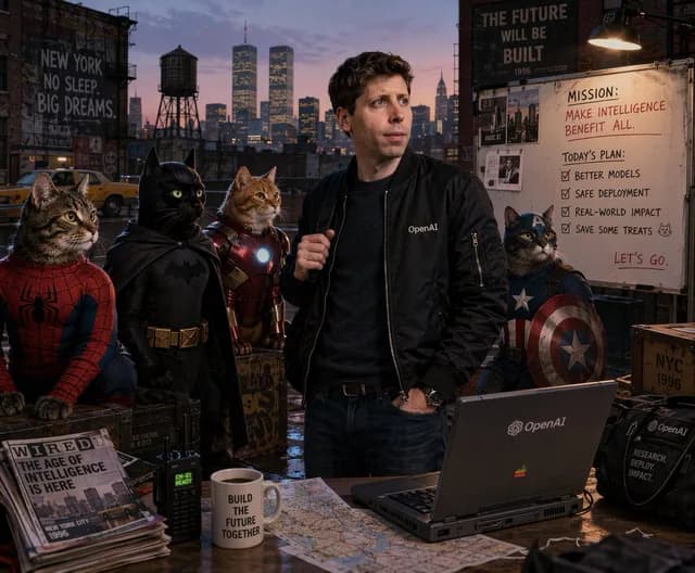 Retro Tech CEO with Superhero Cats preview image 1