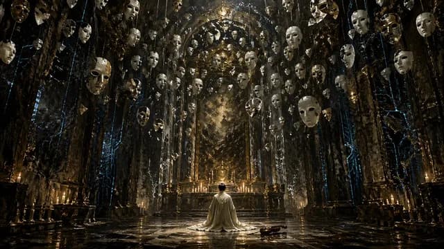 Surreal Gothic Hall with Floating Masks preview image 1
