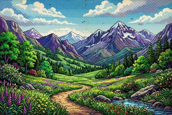 Retro Pixel Mountain Valley preview image 1