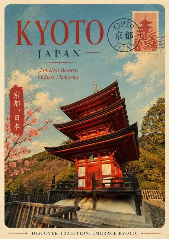 Vintage Kyoto Travel Poster preview image 1
