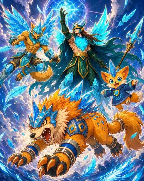 Epic Anime Warrior with Crystal Wolf Companions preview image 1