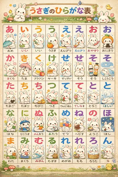 Cute Bunny Hiragana Poster preview image 1