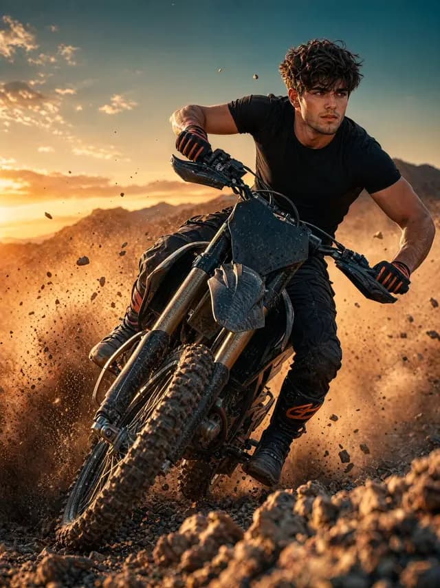 Sunset Motocross Action Portrait preview image 1