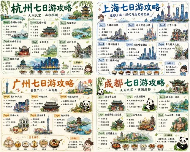 Four-City Chinese Travel Guide Poster Set preview image 1