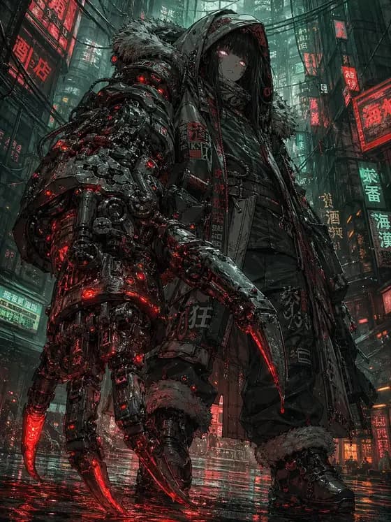 Cyberpunk Girl with Giant Claw Arm preview image 1